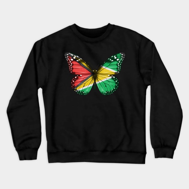 Guyanese Flag  Butterfly - Gift for Guyanese From Guyana Crewneck Sweatshirt by Country Flags